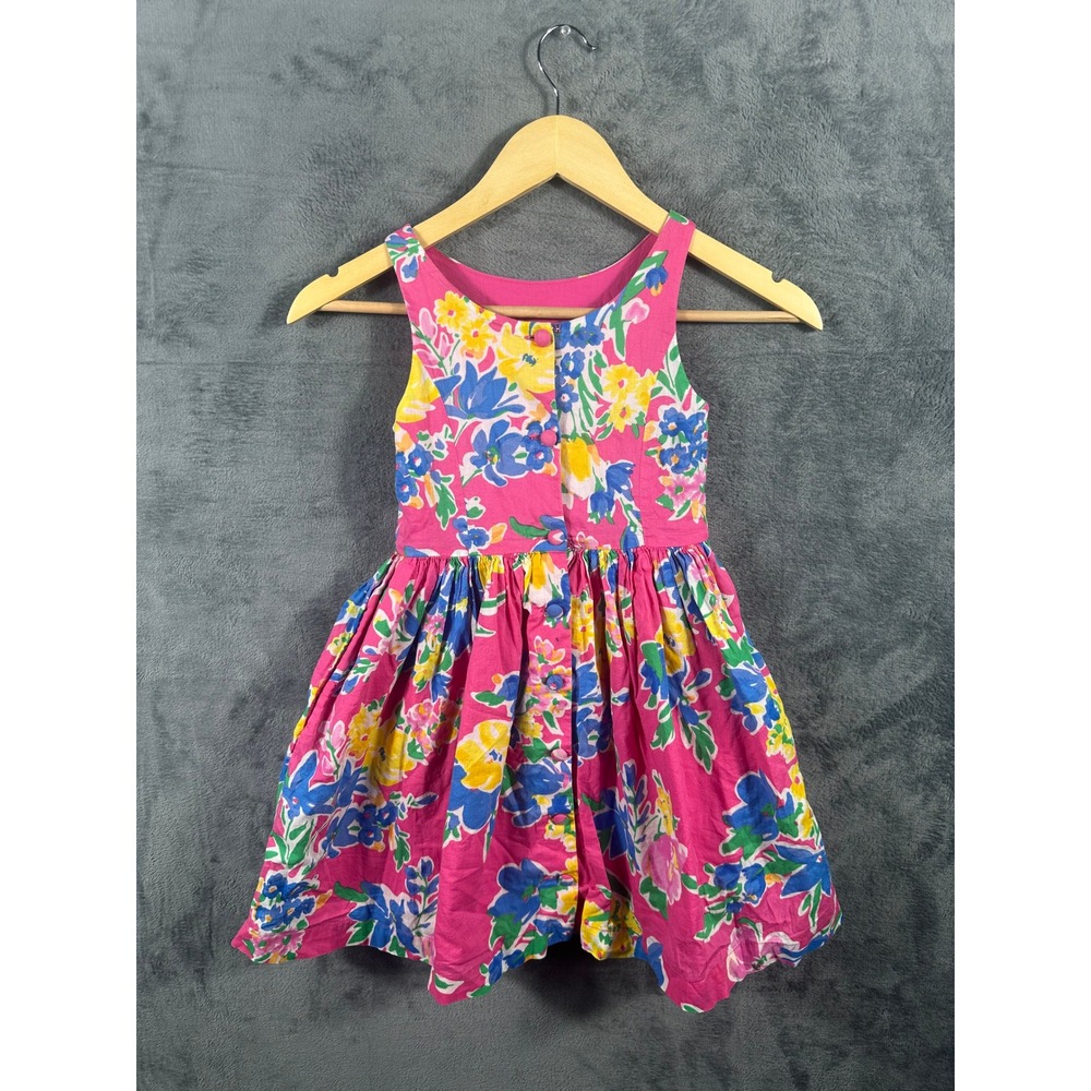 Polo Ralph Lauren Girls Pink Floral Button Back Fit Flare Dress Size 6X